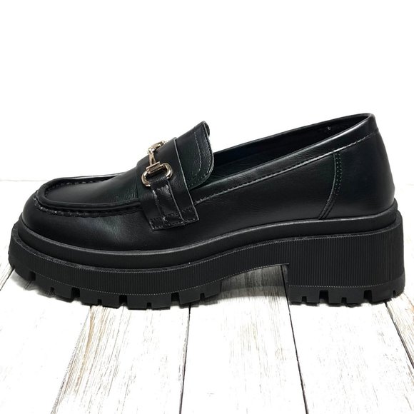 Black Chunky Loafers w/ Gold Detail - Picture 3 of 4